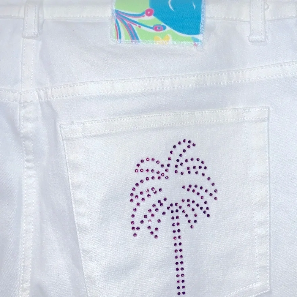 Lilly Pulitzer Jeans Resort White Beaded Palm Tree Ankle Cropped Size 4 - Picture 7 of 7